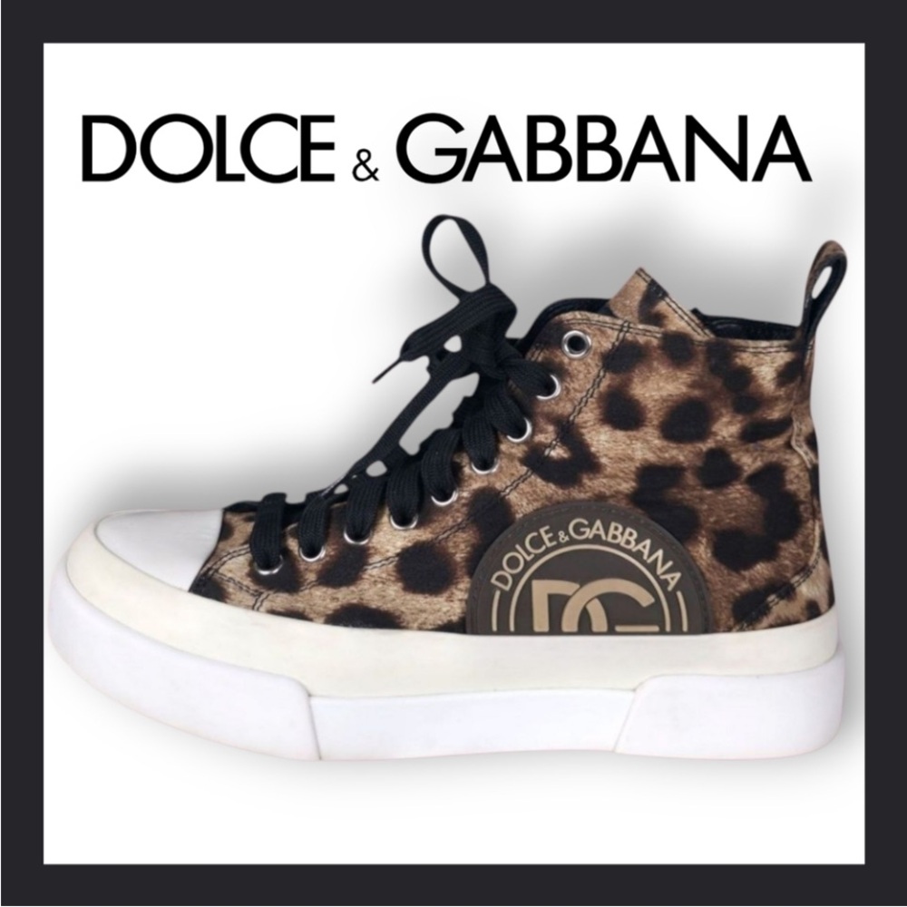 Dolce & Gabbana Leopard Print High-Top Sneakers With COA